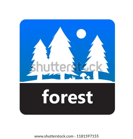 Forest with trees and sun sign with label for print and digital content