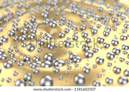 Silver or white gold platinum spheres over metal yellow wave background. Modeling 3d illustration. wealth rich mining bitcoin concept . Money growing business finance success clipart