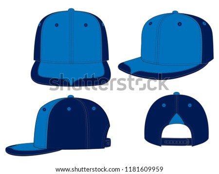 Blue-Navy Hip Hop Cap With Adjustable Snap Back Closure Strap Design on White Background, Vector File.