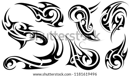 Tribal art tattoo set with Maori ethnic elements Royalty-Free Stock Photo #1181619496