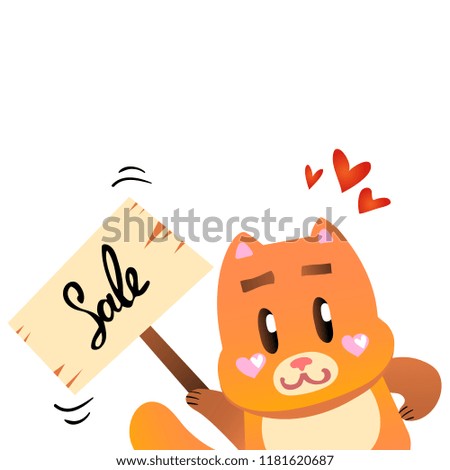 Vector illustration, Flat ginger smiling cat holding a table. Applicable for greeting cards, stickers, t-shirt prints, banners, etc.