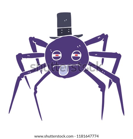flat color illustration of halloween spider in top hat