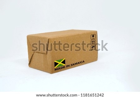 ‘Made In Jamaica’ label on cardboard carton box