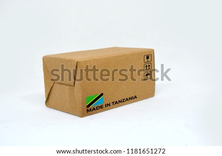 ‘Made In Tanzania’ label on cardboard carton box