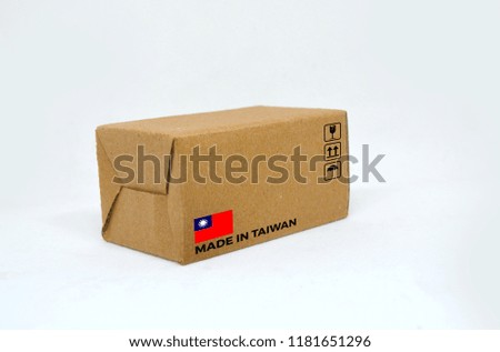 ‘Made In Taiwan’ label on cardboard carton box