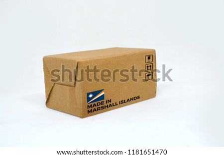 ‘Made In Marshall Island’ label on cardboard carton box