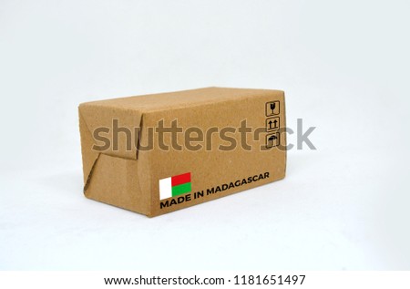 ‘Made In Madagascar’ label on cardboard carton box