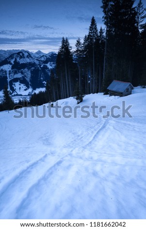 ski tracks on snow in winter Alps, Germany