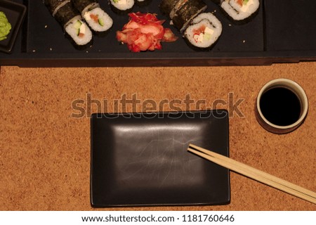 sushi set on the board