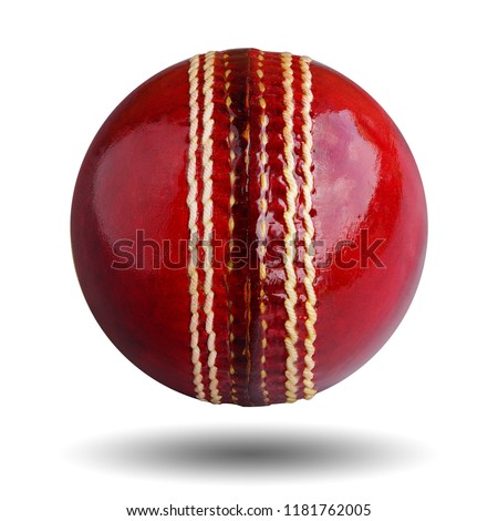 Cricket ball leather hard circle stitch close-up new isolated on white background. This has clipping path.  The sport team Popular in Australia, Bangladesh, England and India.                         