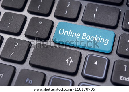 online booking concepts, with message on enter key of computer keyboard. Royalty-Free Stock Photo #118178905