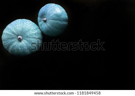 Two blue pumpkin on the black background               