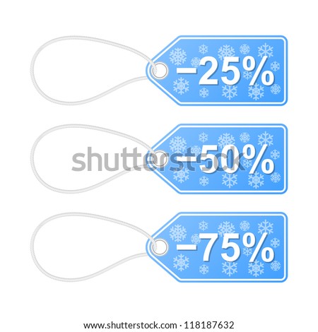 Winter holidays discount tags. Vector illustration