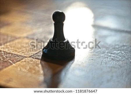 One chess player is a winner in sunlit rays and glory. Art of playing chess. Stock Photo
