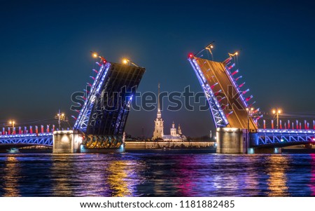 Divorced Palace Bridge in front of Peter and Paul fortress. Sankt Peterburg. Royalty-Free Stock Photo #1181882485