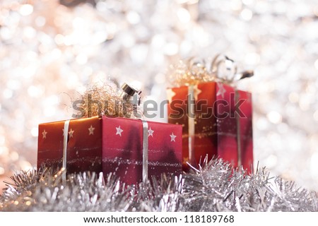 Christmas gifts on abstract light background