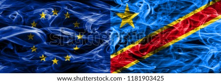 Europe Union and Democratic Republic of the Congo colorful concept smoke flags placed side by side
