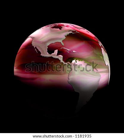 World Earth Map on Marble Globe on black background