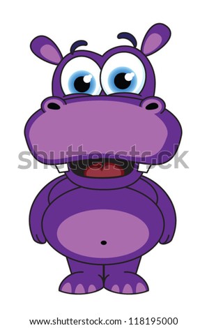 Funny cartoon hippo - vector