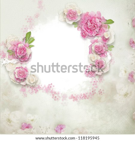 Vintage background with stamp-frame and flowers for congratulations and invitations