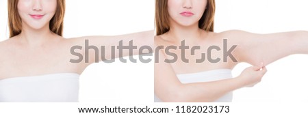 woman with bingo wings on the white background Royalty-Free Stock Photo #1182023173