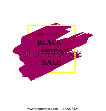 Black Friday Sale Poster with black text on purple grunge brush stroke. Acrylic grunge paint brush stroke. Shopping discount promotion. Banner for business, promotion, advertising. Vector illustration