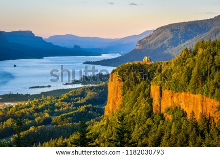 Sunset at Columbia River Gorge, Oregon-USA Royalty-Free Stock Photo #1182030793