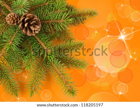 christmas tree with yellow bokeh background