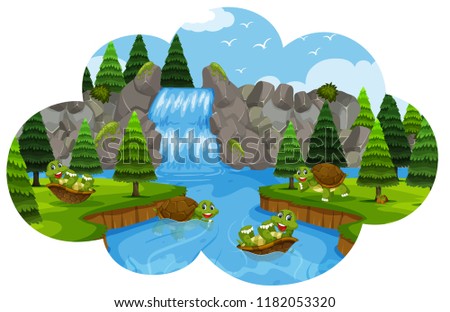 Turtle playing in water illustration