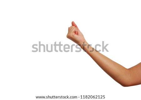 hand of Asian woman in show hand with arm gesture isolated on white background