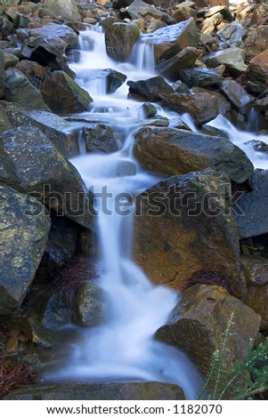 Milky flowing waters and rocks of Spanish waterfall after rain storm