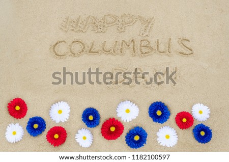 Happy Columbus Day (USA) background on the sandy beach
