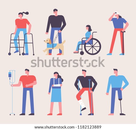 People injured in various cases. flat design style vector graphic illustration
