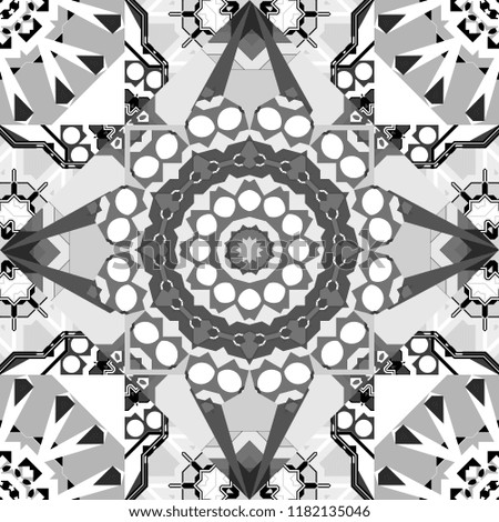Vector illustration. Seamless pattern with decorative geometric and abstract elements in gray, black and white colors.