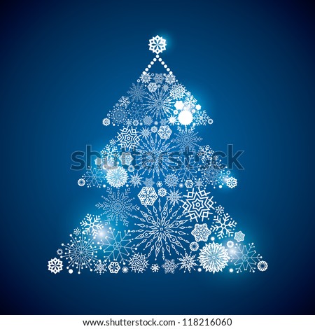 Christmas Tree consisting of a scattering of scintillating shining snowflakes