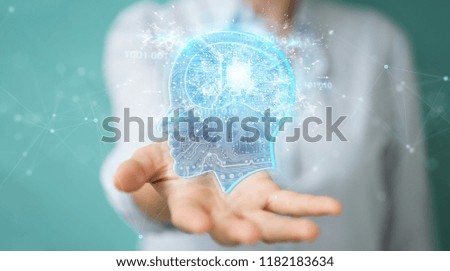 Businesswoman on blurred background creating artificial intelligence 3D rendering