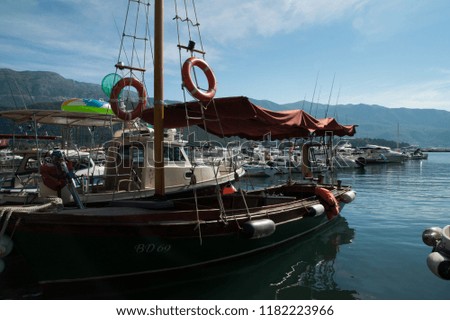 yachts and boats on the background of mountains and the sea