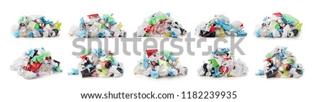 Collection of garbage dump isolated on a white background Royalty-Free Stock Photo #1182239935