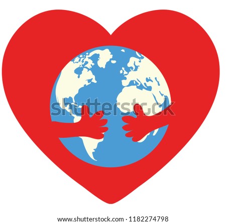Red heart love world vector design