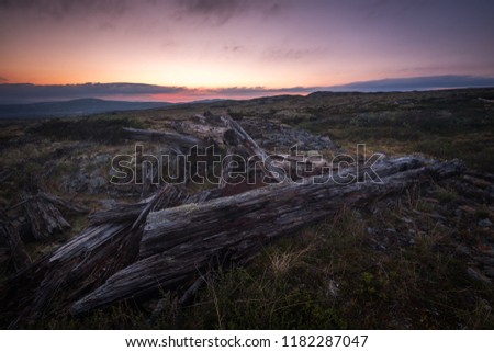 Long exposure on night sky and landscapes in area of Nordgruvefeltet in middle Norway.