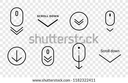 Scroll down icon. Vector scrolling mouse sybmol for web design isolated on transparent background. Trend line design Royalty-Free Stock Photo #1182322411