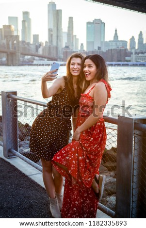 Tourists taking selfie in New York city