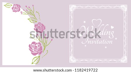 Wedding invitation. Sample for postcard with purple roses. Vector