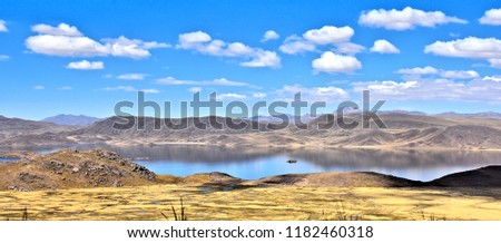 Rural mountainous landscape (with lake, river). Andes. Peru.