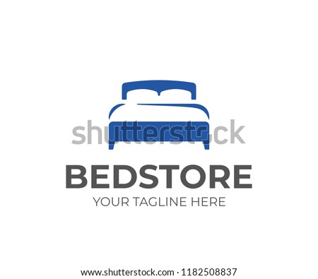 Double bed with pillow and duvet logo design. Bedroom furniture vector design. Mattress logotype