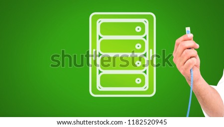 Digital composite of Hand holding wire connection with server icon