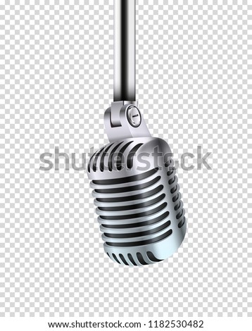 Metal shining microphone vector illustration. Vector object isolated on transparent background
