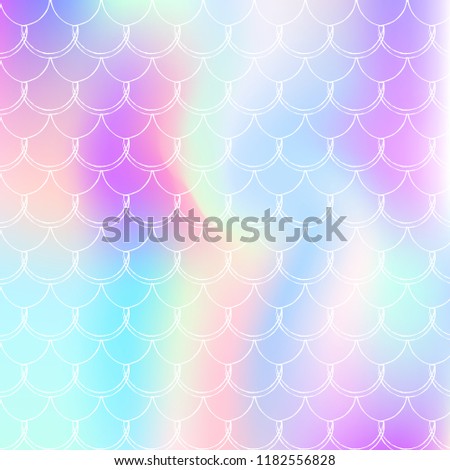Gradient mermaid background with holographic scales. Bright color transitions. Fish tail banner and invitation. Underwater and sea pattern for girlie party. Rainbow backdrop with gradient mermaid.