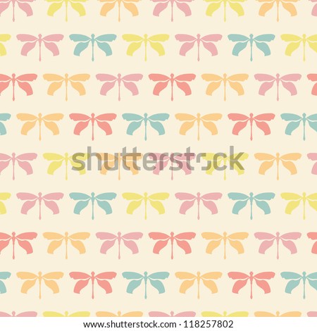 Seamless pattern with pastel dragonflies. Vector illustration
