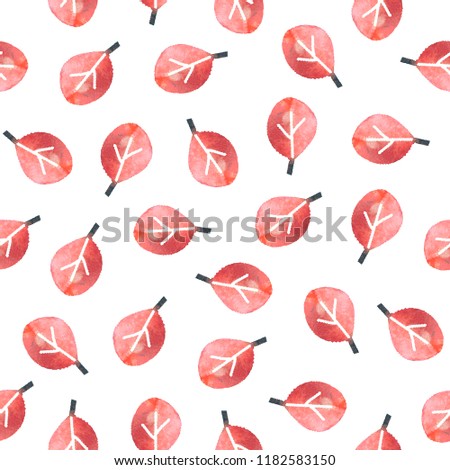 fall autumn red watercolor leaves seamless pattern isolated on white background with clipping mask